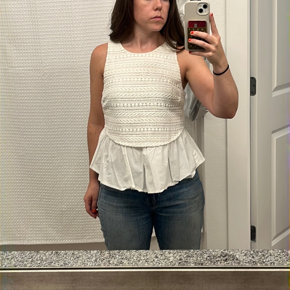 Anthropologie White Lace + Cotton Layered Tank